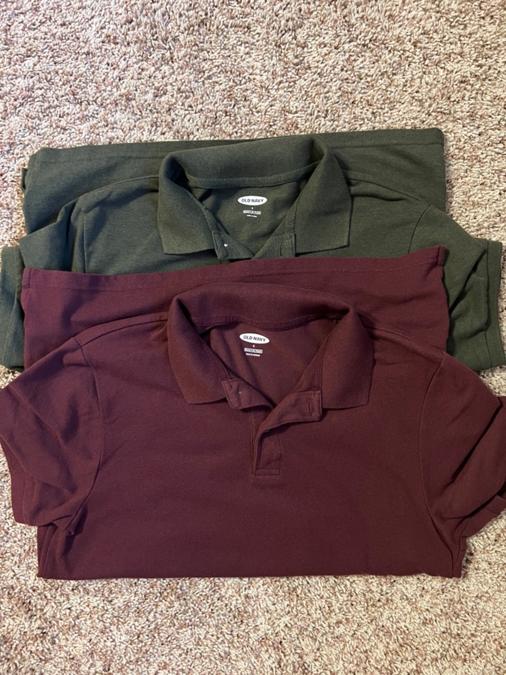 Old Navy Polo Shirts in Olive Green and Burgundy